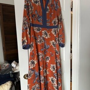 Bliss Orange and Blue Floral Long Sleeve Dress